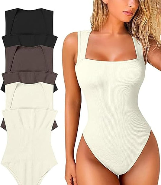 Body mujer sin manga con escote cuadrada beige L/XL
