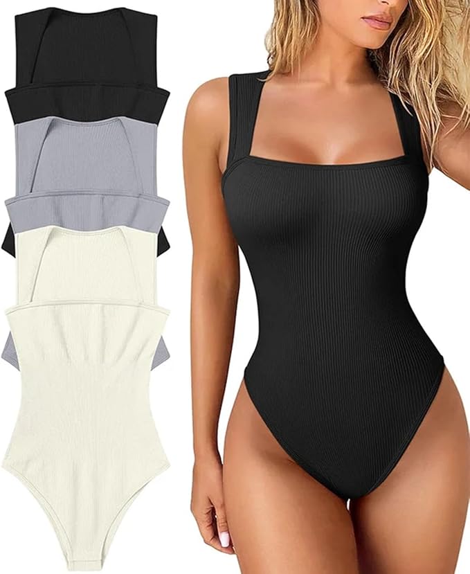 Body mujer sin manga con escote cuadrada negro L/XL