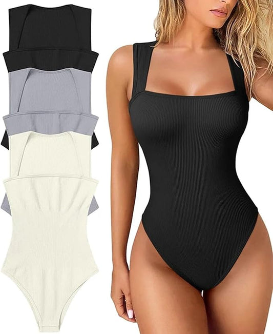 Body mujer sin manga con escote cuadrada negro L/XL